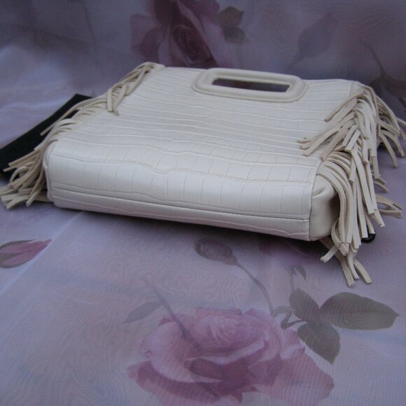🍦 NWT $360 Maje Ecru Vanilla Leather Croco Fringe bag - Picture 6 of 15